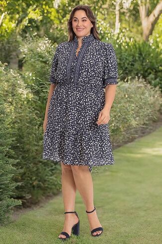 London Times Women's Dress Easy Feminine Versatile Smocked Waist Ruffle Neckline in Saudi Arabia