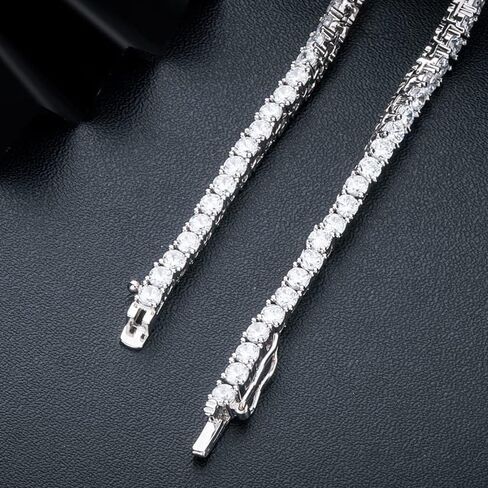 قلادة تنس MDFUN مطلية بالذهب الأبيض عيار 18 قيراط | تخرج 3.0-6.0mm جولة قطع زركونيا فو الماس Tenni قلادة للنساء والرجال 16-24 بوصة in Kuwait