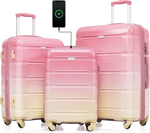Elefesign Luggage Set of 3, 20-inch with USB Port, Airline Certified Carry-on Luggage with Cup Holder, ABS+PC Hard Shell Luggage with Spinner Wheels, Gradient Blue in Kuwait