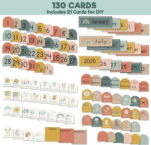 Classroom Monthly Calendar Pocket Chart for Kids Learning, 105 Cards Wall Boho Calendar and Weather, Teacher Supplies for Kindergarten Preschool Elementary Homeschool in Kuwait