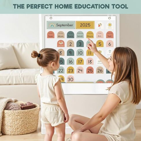 Classroom Monthly Calendar Pocket Chart for Kids Learning, 105 Cards Wall Boho Calendar and Weather, Teacher Supplies for Kindergarten Preschool Elementary Homeschool in Kuwait