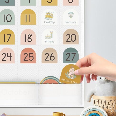Classroom Monthly Calendar Pocket Chart for Kids Learning, 105 Cards Wall Boho Calendar and Weather, Teacher Supplies for Kindergarten Preschool Elementary Homeschool in Kuwait