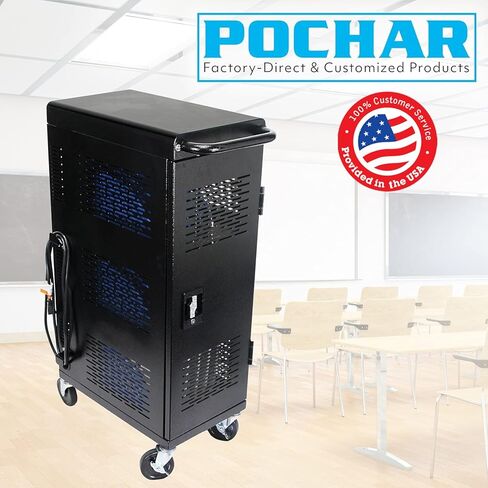 Fully Assembled 18-Device Charging Cart for Chromebook - Locking Laptop Cabinet with Cable Management, Cord Organization, Power Strip - Locks and Stores Tablets up to 14'' and 1.4'' Thick (Black) in Kuwait