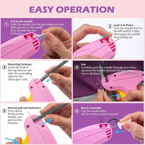 Stitch Gun for Clothes, Stitchy Quick Clothing Fixer, Micro Tagging Gun for Clothing, Mini Sticky Sewing Gun, Stichy Fix Gun, Includes 6 Needles, 1 Scissors, 2000 Black & 2000 White Fasteners in Kuwait