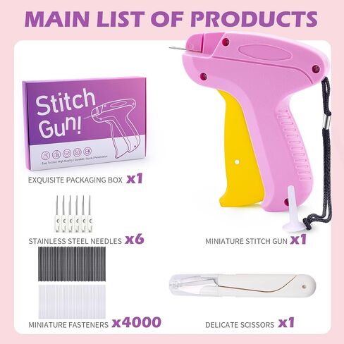 Stitch Gun for Clothes, Stitchy Quick Clothing Fixer, Micro Tagging Gun for Clothing, Mini Sticky Sewing Gun, Stichy Fix Gun, Includes 6 Needles, 1 Scissors, 2000 Black & 2000 White Fasteners in Kuwait