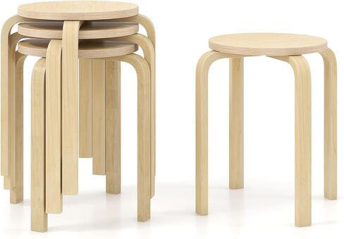 Giantex Bentwood Stackable Stools Set of 4, 18" Round Stacking Backless Nesting Stools, School Chairs, Flexible Seating for Classroom Elementary, Students, Adults, Kitchen, Dining Room in Saudi Arabia