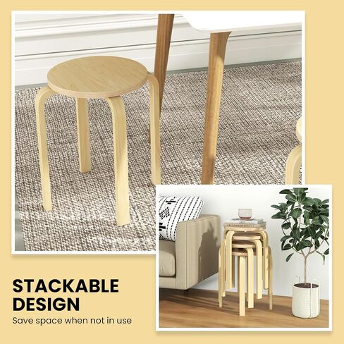 Giantex Bentwood Stackable Stools Set of 4, 18" Round Stacking Backless Nesting Stools, School Chairs, Flexible Seating for Classroom Elementary, Students, Adults, Kitchen, Dining Room in Saudi Arabia