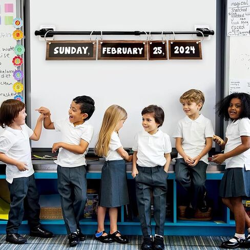 Flip Calendar Rod Adjustable Flip Calendar Holder 16-28 inches Classroom Flip Calendar Chart Rod Calendar Date Cards Holder with 10 Pieces Loose Leaf Rings Binder Rings for Classroom Whiteboard in Kuwait