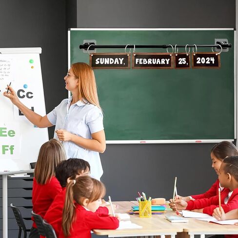 Flip Calendar Rod Adjustable Flip Calendar Holder 16-28 inches Classroom Flip Calendar Chart Rod Calendar Date Cards Holder with 10 Pieces Loose Leaf Rings Binder Rings for Classroom Whiteboard in Kuwait