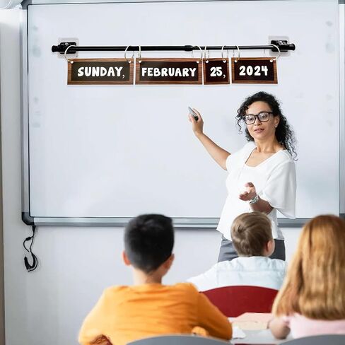 Flip Calendar Rod Adjustable Flip Calendar Holder 16-28 inches Classroom Flip Calendar Chart Rod Calendar Date Cards Holder with 10 Pieces Loose Leaf Rings Binder Rings for Classroom Whiteboard in Kuwait