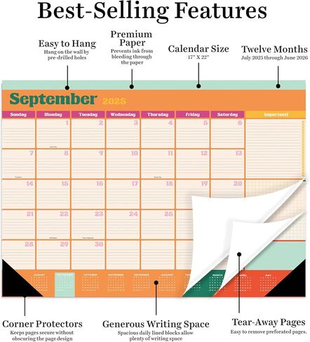 TF Publishing July 2026 - June 2027 Large Art Poster Wall Calendar with Premium Paper Tear-Off Sheets - 12 Month Academic Year Desk or Hanging Office Calendar for Schedules - 17 in x 22 in in Kuwait