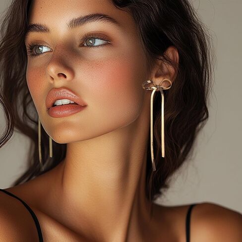 Frigotine Gold rhinestones Bow Drop Dangle Earrings for Women Girls - Sparkly Elegant Crystal Dangling Tassel Fashion Wedding Bridal Earring Jewelry Gifts in Saudi Arabia