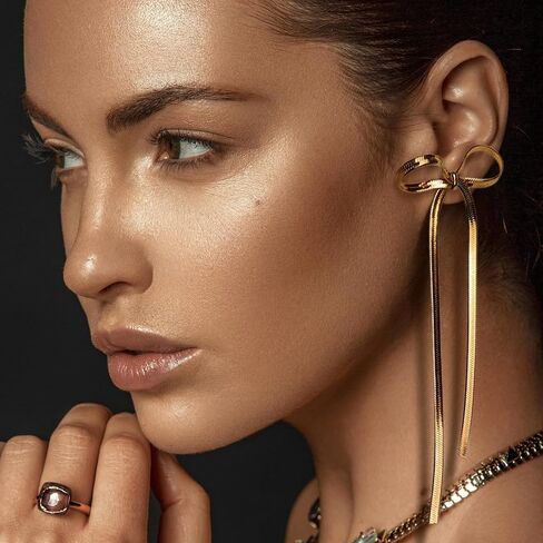 Frigotine Gold rhinestones Bow Drop Dangle Earrings for Women Girls - Sparkly Elegant Crystal Dangling Tassel Fashion Wedding Bridal Earring Jewelry Gifts in Saudi Arabia