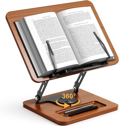 Book Stand for Reading ، 360 ° Free Hands Book Book ، ارتفاع وزاوية قابلة للتعديل ، مقطع صفحة للكتاب الطهي ، الوصفة ، المجلة ، الكمبيوتر المحمول ، اللوحي ، قابلة للطي للمطبخ ، المكتب ، المدرسة in Saudi Arabia