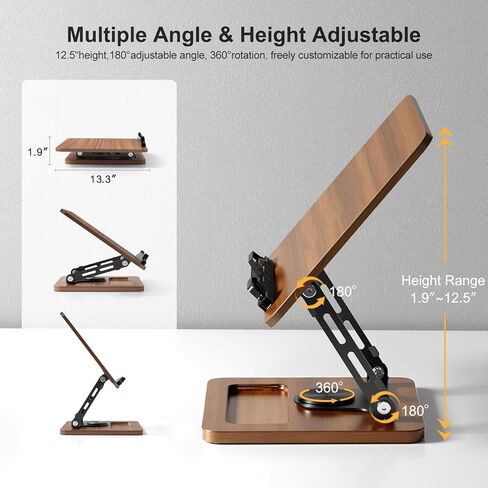 Book Stand for Reading ، 360 ° Free Hands Book Book ، ارتفاع وزاوية قابلة للتعديل ، مقطع صفحة للكتاب الطهي ، الوصفة ، المجلة ، الكمبيوتر المحمول ، اللوحي ، قابلة للطي للمطبخ ، المكتب ، المدرسة in Saudi Arabia