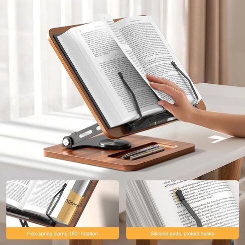 Book Stand for Reading ، 360 ° Free Hands Book Book ، ارتفاع وزاوية قابلة للتعديل ، مقطع صفحة للكتاب الطهي ، الوصفة ، المجلة ، الكمبيوتر المحمول ، اللوحي ، قابلة للطي للمطبخ ، المكتب ، المدرسة in Saudi Arabia