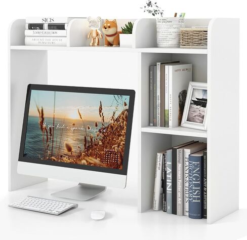 Tangkula Desktop Bookshelf, Countertop Storage Hutch with 5 Shelves for Computer Desk, Desk 3-Tier Display Rack, Multipurpose Wood Desktop Hutch Storage Organizer for Dorm Office Home in Kuwait