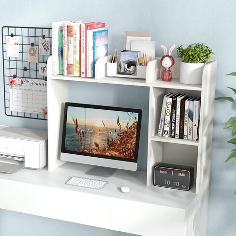 Tangkula Desktop Bookshelf, Countertop Storage Hutch with 5 Shelves for Computer Desk, Desk 3-Tier Display Rack, Multipurpose Wood Desktop Hutch Storage Organizer for Dorm Office Home in Kuwait