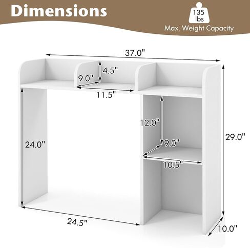 Tangkula Desktop Bookshelf, Countertop Storage Hutch with 5 Shelves for Computer Desk, Desk 3-Tier Display Rack, Multipurpose Wood Desktop Hutch Storage Organizer for Dorm Office Home in Kuwait