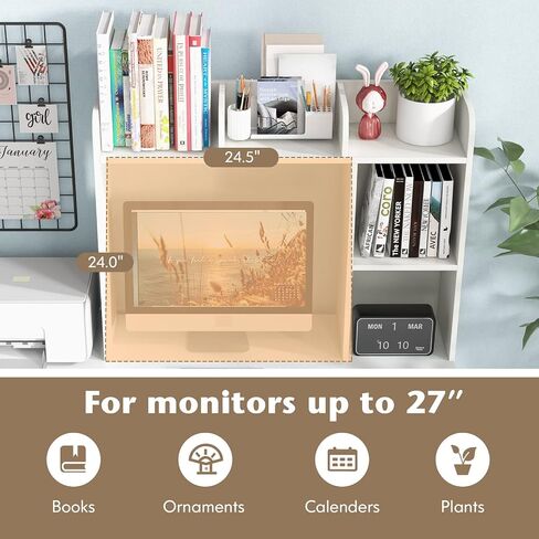 Tangkula Desktop Bookshelf, Countertop Storage Hutch with 5 Shelves for Computer Desk, Desk 3-Tier Display Rack, Multipurpose Wood Desktop Hutch Storage Organizer for Dorm Office Home in Kuwait