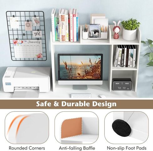 Tangkula Desktop Bookshelf, Countertop Storage Hutch with 5 Shelves for Computer Desk, Desk 3-Tier Display Rack, Multipurpose Wood Desktop Hutch Storage Organizer for Dorm Office Home in Kuwait