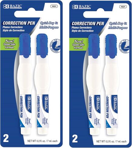 BAZIC Correction Pen, Precise Metal Tip Applicator, Fine Point Corrections Fluid, White Out Wipe Out Liquid (2/Pack), 1-Pack in Kuwait