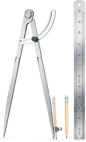 أداة عمل Compass Compass Tool - Compass Compass Professional Locking مع حامل القلم الرصاص - بوصلة هندسة معدنية 12 بوصة لرسم الدوائر والهندسة. in Kuwait