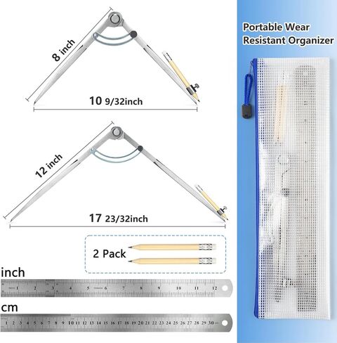 أداة عمل Compass Compass Tool - Compass Compass Professional Locking مع حامل القلم الرصاص - بوصلة هندسة معدنية 12 بوصة لرسم الدوائر والهندسة. in Kuwait