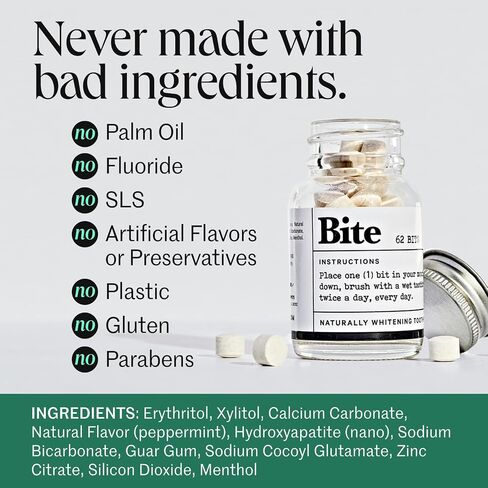 BITE Toothpaste Bits with Nano Hydroxyapatite - Eco and Travel-Friendly Whitening Toothpaste Tablets (Mint) 124.0 Count in Saudi Arabia