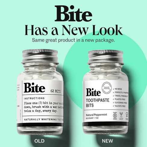 BITE Toothpaste Bits with Nano Hydroxyapatite - Eco and Travel-Friendly Whitening Toothpaste Tablets (Mint) 124.0 Count in Saudi Arabia