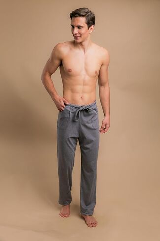 Cottonique Men's Latex-Free Drawstring Lounge Pants Made from 100% Organic Cotton (Black) in Kuwait
