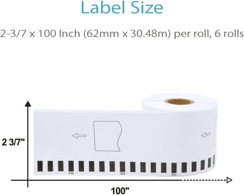 COLORWING Compatible Brother DK-2205 Continuous Paper Label Rolls 2-3/7" x 100'(62mm x 30.48m) Use with Brother QL Label Printer QL-500 QL-570 QL-700W QL-800 QL-810W, 6 Rolls+1 Frame in Saudi Arabia