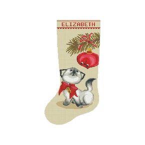 CrossStitchStyleArte Cross Stitch Patterns for Adults, Personalized Vintage Christmas Stocking, Easy Counted Simple Embroidery Patterns for Beginners, Cute Funny Cat Ornament Retro Design DIY
