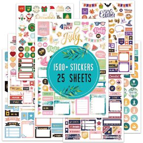 Planner Stickers - Monthly Planner Stickers and Accessories 25 Pages 1500 + Stunning Functional and Colorful Designs, Calendar Sticker Includes Festival Theme Journal Sticker