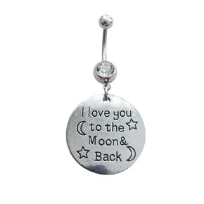 I Love You Pendant Dangle Belly Button Ring for Her, Creative Romantic Stainless Steel Navel Barbell Ring, Piercing Body Jewelry Engraved