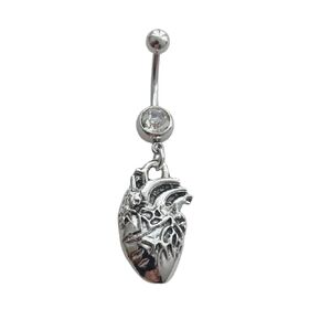 Human Heart Pendant Dangle Belly Button Ring, Punk Stainless Steel Dangling Navel Barbell Ring, Unique Piercing Body Jewelry for Couple