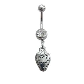 Strawberry Pendant Dangle Belly Button Ring, Fruit Charm Stainless Steel Navel Barbell Ring, Sweet Style Piercing Body Jewelry