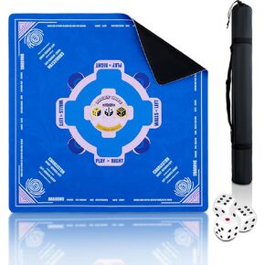 Mahjong Mat (33 "x33") تقليل الضوضاء غير القابل للانزلاق ، Mahjong Mat للأمريكان للطاولة مع 3 حقيبة زهر وحفاظ على السطح المقاوم للماء Mah Jongg for Poker ، البطاقة ، الدومينو ، ألعاب البلاط وألعاب البلاط (الأزرق)