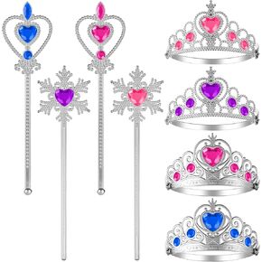 8 Pcs Princess Crowns and Wands for Little Girls, Tiaras and Wands Toys for 3-6 Girl, Princess Dress up Accessories for Little Girls Kids Toddler Costume Birthday Party Cosplay Gifts