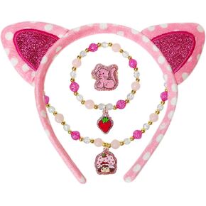 LUV HER Strawberry Shortcake Headband & Jewelry Set for Girls – 4-Piece Dress-Up Kit with Headband, Necklace, Bracelet & Ring – Giftable Box, Ages 3+
