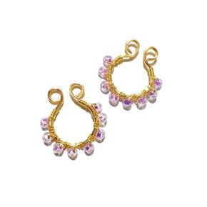 Purple Non Piercing Nipple Rings Beaded - Fake Body Jewelry - Gold Wire Hammered Bohemian Nipple Jewelry - Intimate Jewelry for Woman