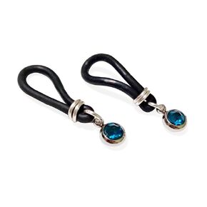 Adjustable Noose Silver and Blue Fake Nipple Ring - Stainless Steel Non Pierced Body Jewelry - Fake Nipple Piercing