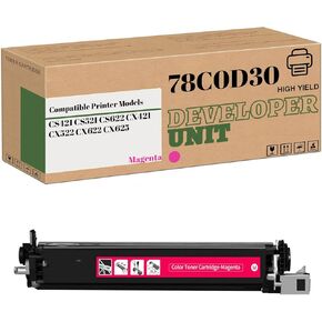 Compatible Developer Unit Replacement for Lexmark 78C0D10 78C0D20 78C0D30 78C0D40, Fit for CS421 CS421dn CS521 CS521dn CS622 CX421adn CX522 CX622 CX625de Printer (1-Pack Cyan)