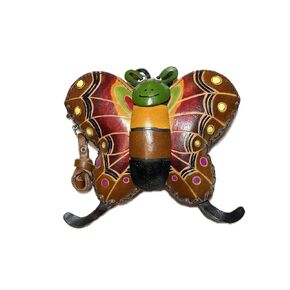 Vintage Genuine Leather 3D Animal Butterfly Coin Purse With Removable Wrist Strap (Brown)