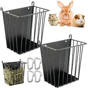 ترقيات 2pcs قش تغذية الأرنب - خنزير غينيا - رف القش المعدني مع خطاف قابل للتعديل - أقل ضائعًا - لخنازير غينيا ، أرنب ، ملحقات قفص شينشيلا - تغذية الأرنب