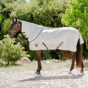 Equinavia Brisk Mesh Horse Fly Sheet with Removable Neck Cover| Durable Extended Coverage with UPF 45 UV Protection | Fly Sheet for Horses - Silver Gray - 84 in