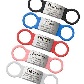 Anavia Slide On Silent Pet ID Tags Cat Dog Name Tags, Multi-Color Silicone Band Personalized Engraved Stainless Steel Tag, Customized Chew-Proof Quiet Dog Collar Tags (Large, Black)