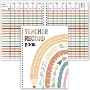 peony man Teacher Record Book Boho Teacher Grade Book Rainbow Spiral Bound Class Grade Book for Teachers Classroom Attendance Student Name School Office Favors Gifts Supplies, 8.5 x 11 Inch