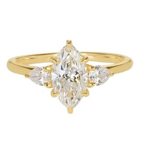 Finecreation_usa !! 2 Ct Marquise Cut Three Stone Engagement Ring Wedding Anniversary Ring 14K Yellow Gold Finish Fine 925 Sterling Silver Handmade Stacking Gorgeous Gift For Her (yellow, 5.5)