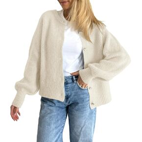 Saodimallsu Womens Button Down Cardigan Sweaters Crew Neck Long Sleeve Open Front Loose Fall Soft Knit Sweater Coats in Kuwait